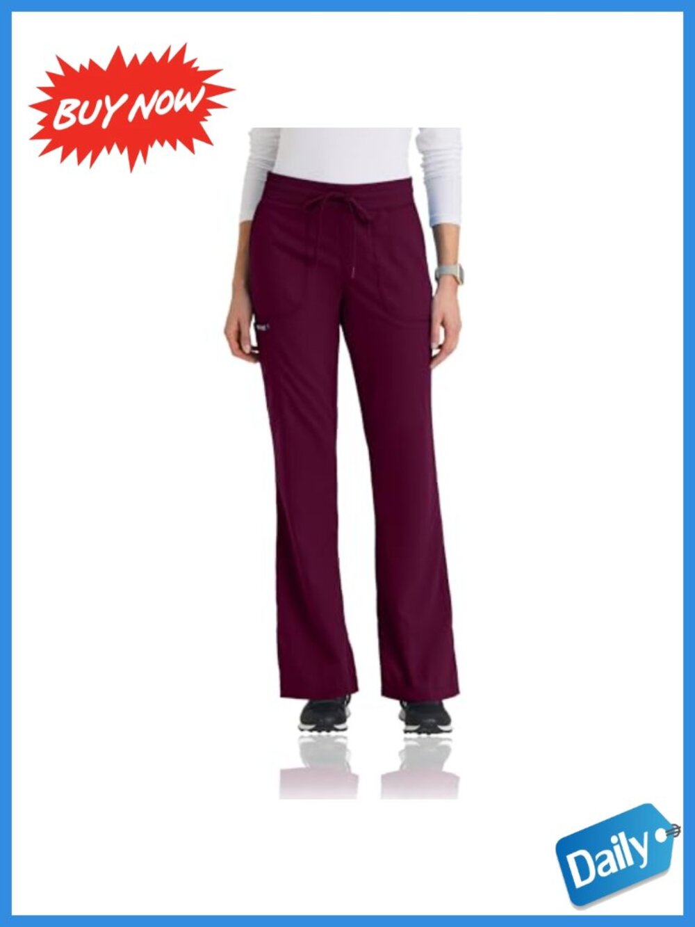 Women's Medical Scrub Pants Mid Rise Fit Flare 5 Pocket Drawstring